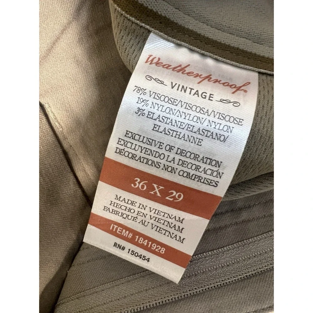 Weatherproof Vintage Mens Tech Pants Khaki Tan Straight Leg Stretch 36x29 184192